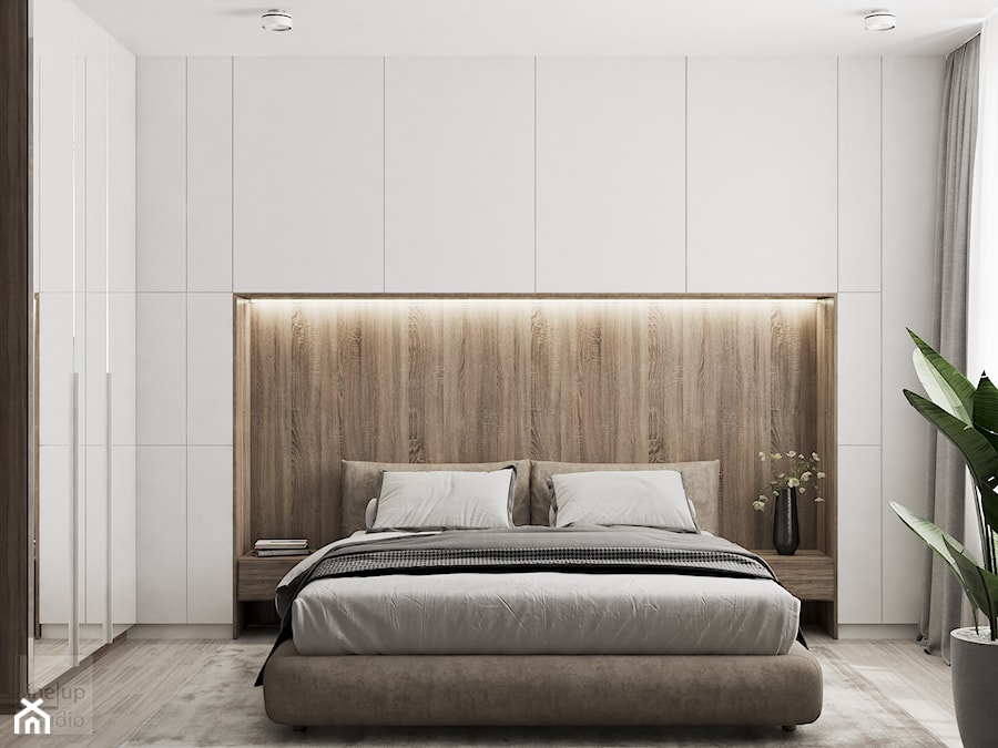 Mieszkanie w Warszawie - Średnia beżowa biała sypialnia, styl nowoczesny - zdjęcie od LINEUP STUDIO