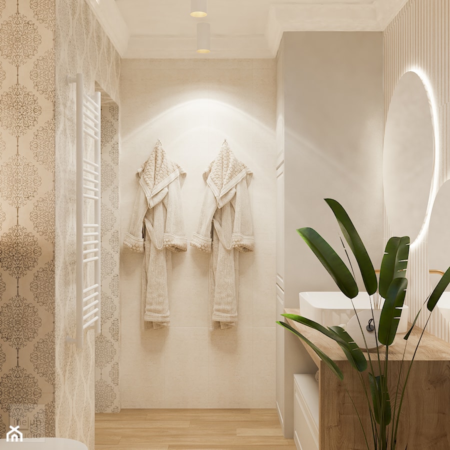 Neoklasyk Pod Krakowem - Mała bez okna z lustrem z punktowym oświetleniem łazienka, styl tradycyjny - zdjęcie od LINEUP STUDIO