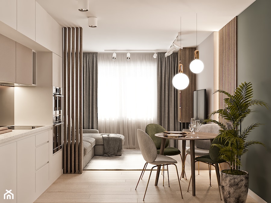 Mieszkanie w Mińsku - Mały czarny salon z kuchnią z jadalnią, styl nowoczesny - zdjęcie od LINEUP STUDIO