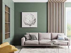Minimal Green - Średni zielony salon z tarasem / balkonem, styl minimalistyczny - zdjęcie od LINEUP STUDIO