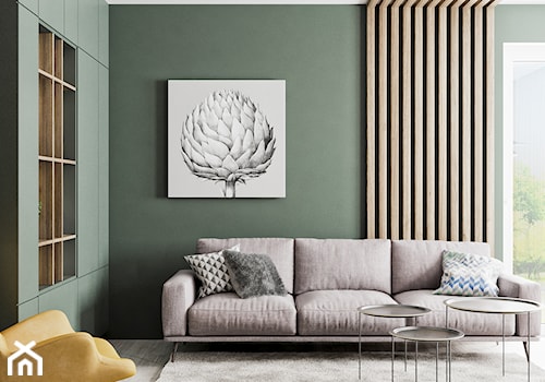 Minimal Green - Średni zielony salon z tarasem / balkonem, styl minimalistyczny - zdjęcie od LINEUP STUDIO
