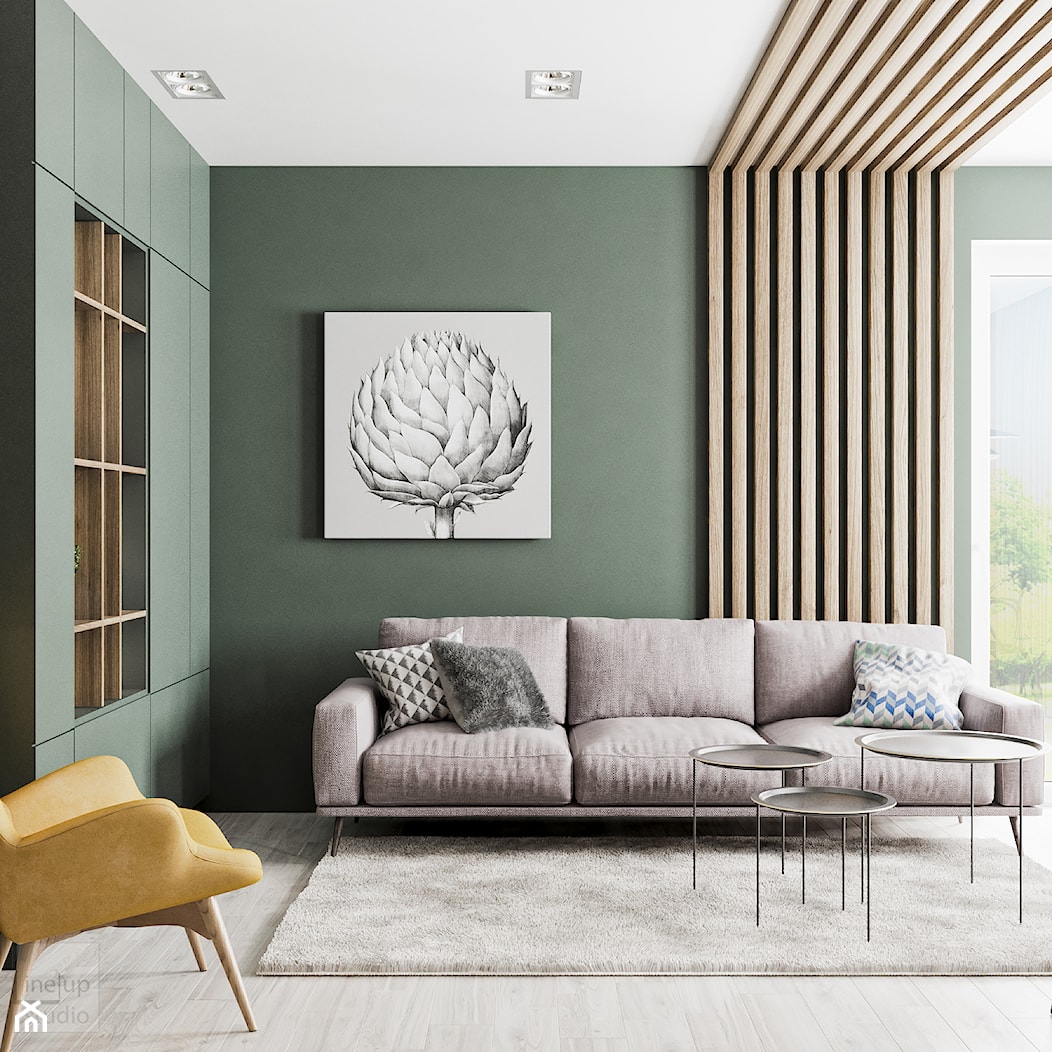 Minimal Green - Średni zielony salon z tarasem / balkonem, styl minimalistyczny - zdjęcie od LINEUP STUDIO - Homebook