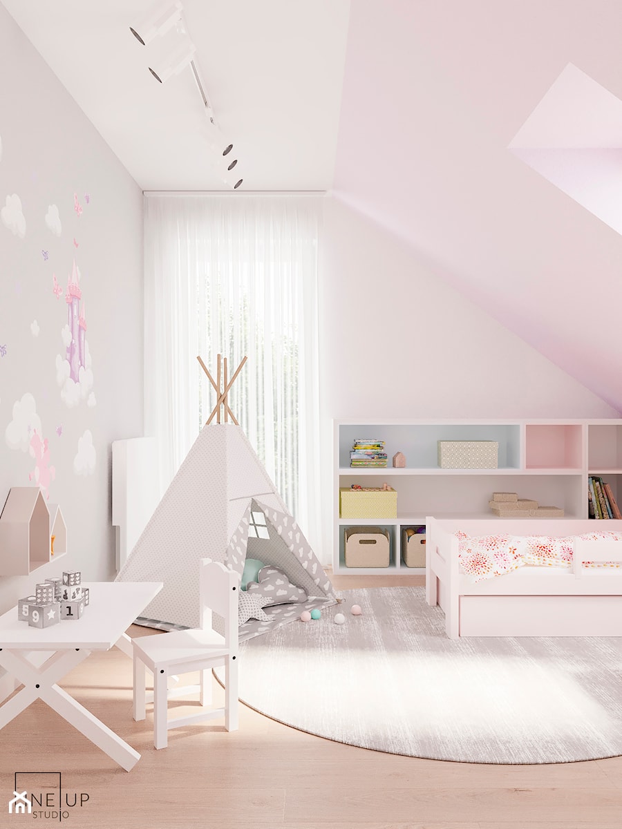 Dom jednorodzinny pod Krakowem - Średni biały szary pokój dziecka dla dziecka dla dziewczynki, styl nowoczesny - zdjęcie od LINEUP STUDIO