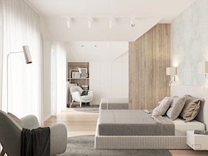Dom jednorodzinny pod Krakowem - Średnia biała szara sypialnia na poddaszu, styl nowoczesny - zdjęcie od LINEUP STUDIO
