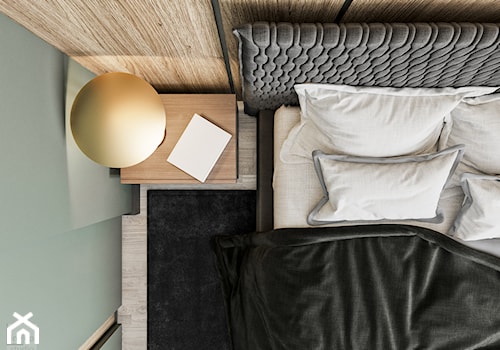 Minimal Green - Mała szara sypialnia, styl minimalistyczny - zdjęcie od LINEUP STUDIO