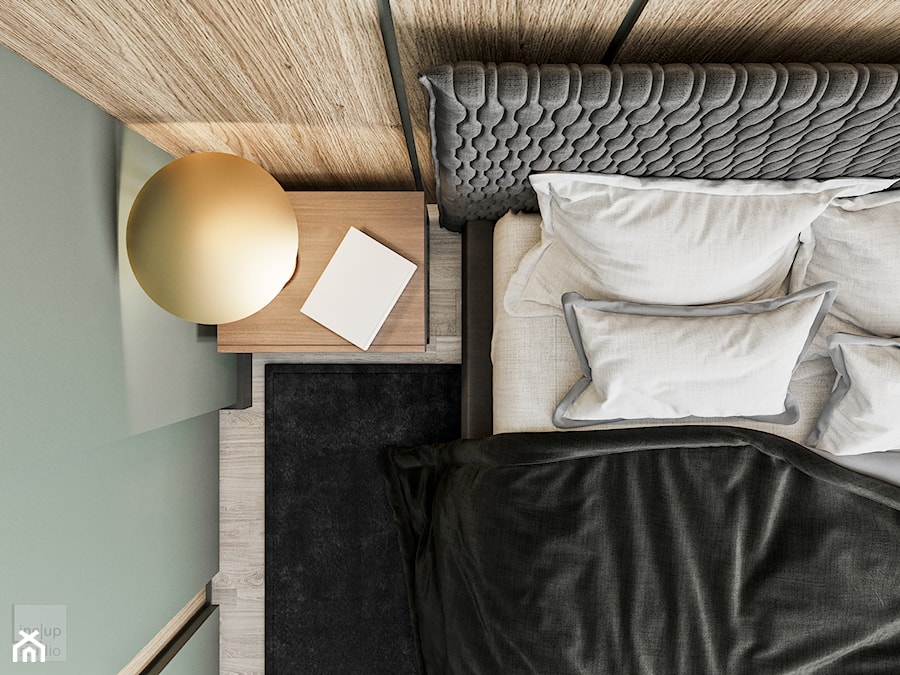 Minimal Green - Mała szara sypialnia, styl minimalistyczny - zdjęcie od LINEUP STUDIO