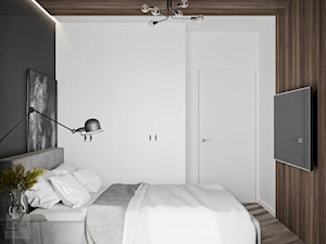 Odcienie Loftu w Krakowie - Średnia biała czarna sypialnia, styl industrialny - zdjęcie od LINEUP STUDIO