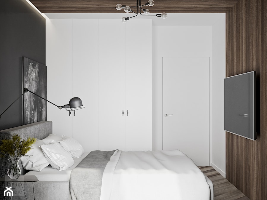 Odcienie Loftu w Krakowie - Średnia biała czarna sypialnia, styl industrialny - zdjęcie od LINEUP STUDIO