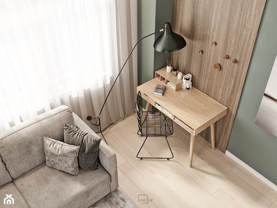 Mieszkanie w Mińsku - Średnie w osobnym pomieszczeniu z sofą szare zielone biuro, styl nowoczesny - zdjęcie od LINEUP STUDIO