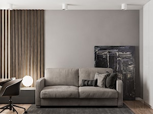 Apartament Nad Wisłą - Średnie w osobnym pomieszczeniu z sofą szare biuro, styl nowoczesny - zdjęcie od LINEUP STUDIO