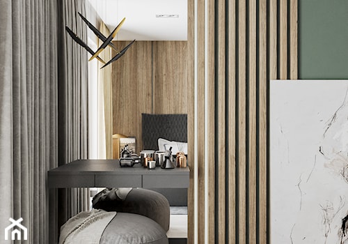 Minimal Green - Biała zielona sypialnia, styl minimalistyczny - zdjęcie od LINEUP STUDIO