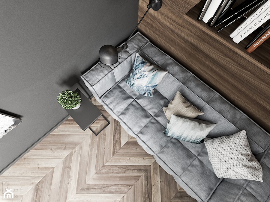 Odcienie Loftu w Krakowie - Małe z sofą szare biuro, styl industrialny - zdjęcie od LINEUP STUDIO