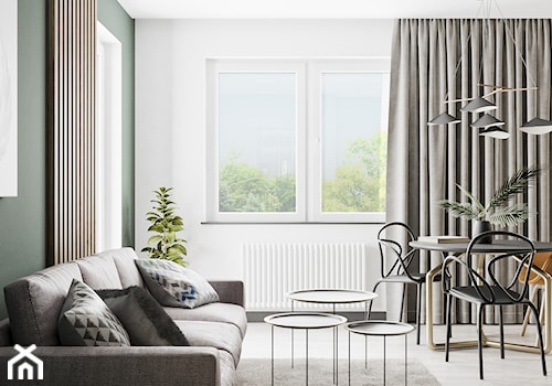 Minimal Green - Średni biały szary salon z jadalnią, styl minimalistyczny - zdjęcie od LINEUP STUDIO