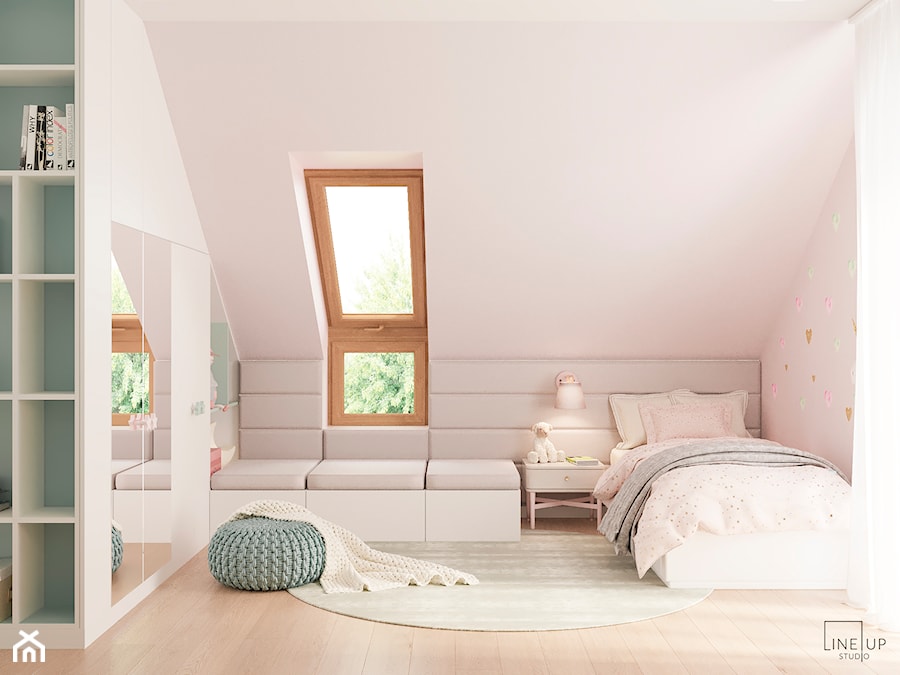 Dom jednorodzinny pod Krakowem - Średni różowy szary pokój dziecka dla nastolatka dla dziewczynki, styl nowoczesny - zdjęcie od LINEUP STUDIO