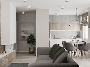 Mieszkanie w Krakowie - Średni biały salon z kuchnią z jadalnią z bibiloteczką, styl nowoczesny - zdjęcie od LINEUP STUDIO