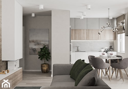 Mieszkanie w Krakowie - Średni biały salon z kuchnią z jadalnią z bibiloteczką, styl nowoczesny - zdjęcie od LINEUP STUDIO