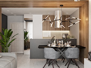 Akcenty na 40mkw - Średni biały szary salon z kuchnią z jadalnią, styl minimalistyczny - zdjęcie od LINEUP STUDIO