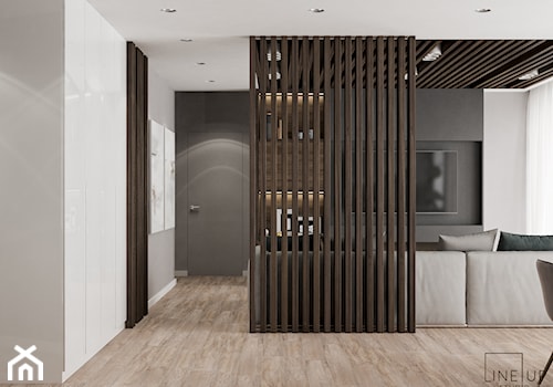 Apartament Nad Wisłą - Średni czarny szary salon z jadalnią, styl nowoczesny - zdjęcie od LINEUP STUDIO