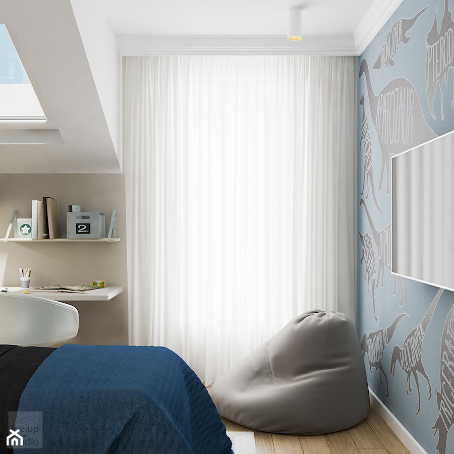 Neoklasyk Pod Krakowem - Średni biały szary niebieski pokój dziecka dla nastolatka dla chłopca dla dziewczynki, styl nowoczesny - zdjęcie od LINEUP STUDIO