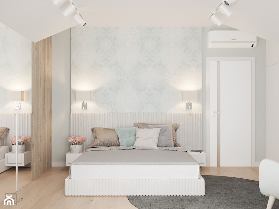 Dom jednorodzinny pod Krakowem - Duża szara sypialnia na poddaszu, styl nowoczesny - zdjęcie od LINEUP STUDIO