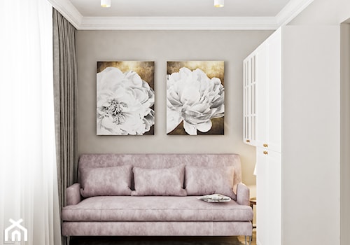 Neoklasyk Pod Krakowem - Małe z sofą beżowe białe biuro, styl glamour - zdjęcie od LINEUP STUDIO