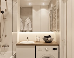 Mieszkanie w Mińsku - Mała bez okna z pralką / suszarką z lustrem z punktowym oświetleniem łazienka ... - zdjęcie od LINEUP STUDIO - Homebook