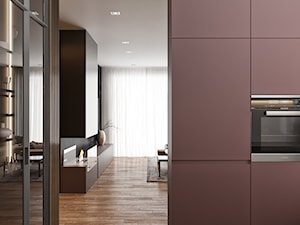 Projekt mieszkania na Warszawskim Mokotowie - Średnia otwarta z zabudowaną lodówką kuchnia w kształcie litery l z marmurową podłogą, styl minimalistyczny - zdjęcie od LINEUP STUDIO