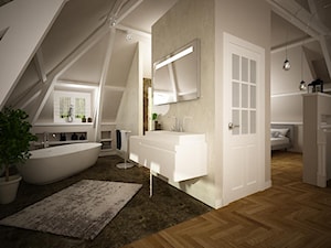 Łazienka z sypialnią na poddaszu w stylu eklektycznym - zdjęcie od Inside Projekty Wnętrz. Małgorzata Więch