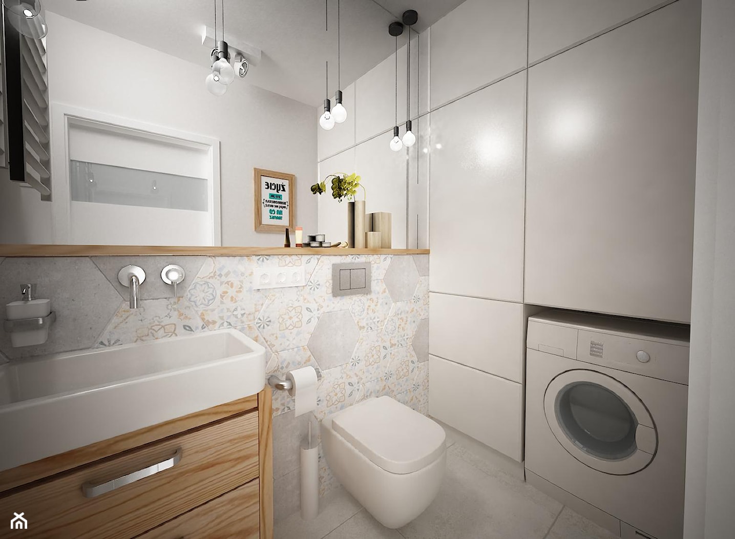Łazienka w stylu skandynawskim z oprawą w stylu boho - zdjęcie od Inside Projekty Wnętrz. Małgorzata Więch - Homebook