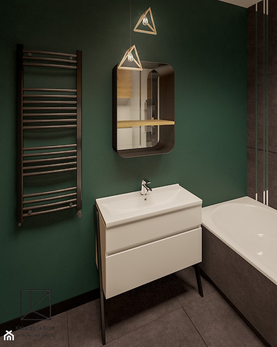 Nowoczesna łazienka z zieloną ścianą - zdjęcie od Katarzyna Grot Architektura Wnętrz