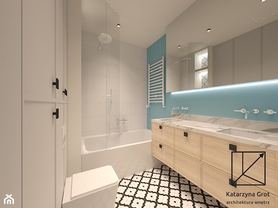II wersja łazienki w stonowanych barwach - zdjęcie od Katarzyna Grot Architektura Wnętrz