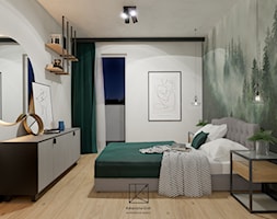 Nowoczesna sypialnia z zielonymi akcentami i leśną fototapetą - zdjęcie od Katarzyna Grot Architektura Wnętrz - Homebook