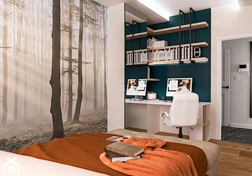 Sypialnia z fototapetą z lasem - zdjęcie od Katarzyna Grot Architektura Wnętrz