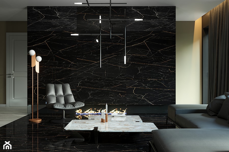 Nero Ardi Pulido - Duży czarny szary salon, styl minimalistyczny - zdjęcie od Simple Art Form