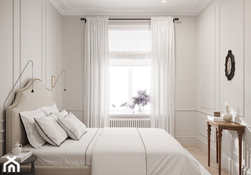 Słowackiego - Średnia beżowa biała sypialnia, styl tradycyjny - zdjęcie od Studio Salve Wnętrza