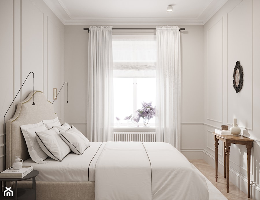 Słowackiego - Średnia beżowa biała sypialnia, styl tradycyjny - zdjęcie od Studio Salve Wnętrza