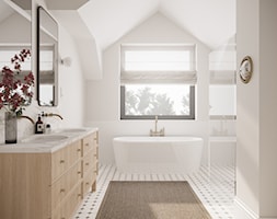 Obra - Duża z lustrem z dwoma umywalkami łazienka z oknem, styl tradycyjny - zdjęcie od Studio Salve Wnętrza - Homebook