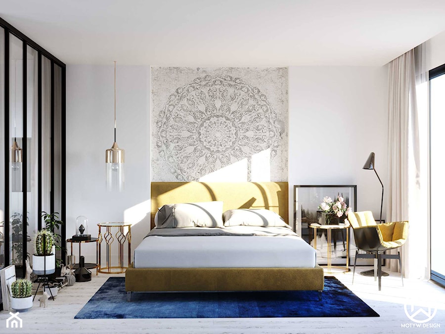 Wilanów - Średnia biała sypialnia, styl nowoczesny - zdjęcie od Motyw Design
