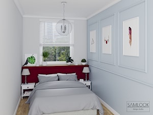 Projekt mieszkania w Warszawie. - Mała biała szara sypialnia - zdjęcie od SAMLOOK DESIGN STUDIO