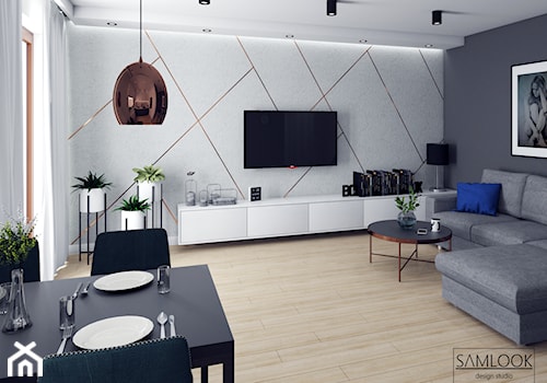 Nowoczesne mieszkanie w Warszawie - Średni biały szary salon z jadalnią, styl nowoczesny - zdjęcie od SAMLOOK DESIGN STUDIO