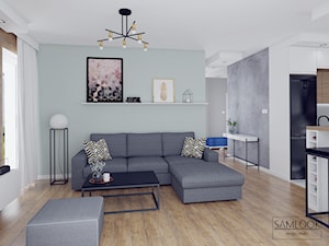 Projekt mieszkania w stylu nowoczesnym. - Średni szary zielony salon z kuchnią, styl nowoczesny - zdjęcie od SAMLOOK DESIGN STUDIO