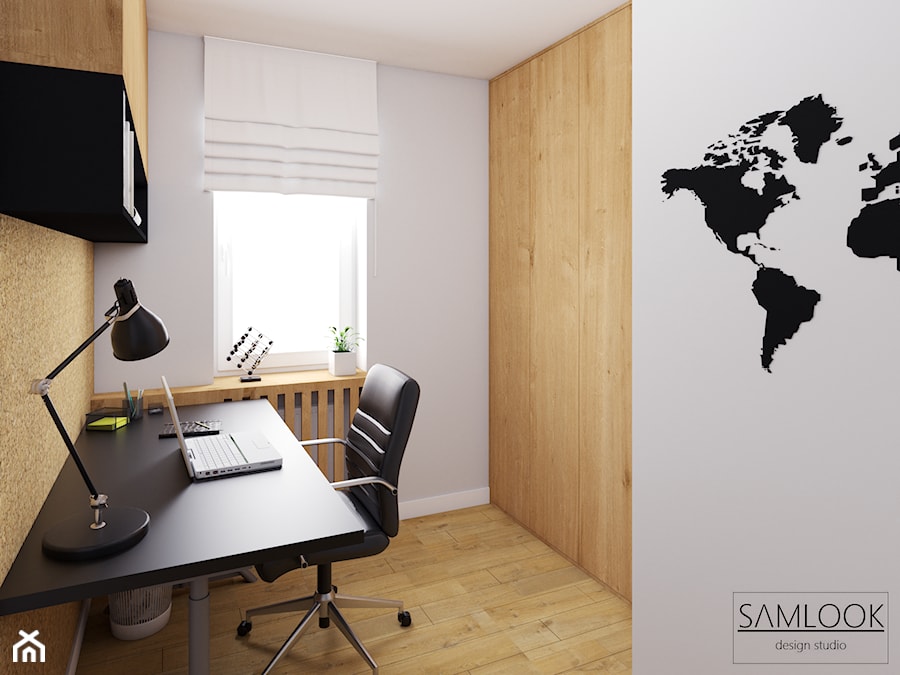 Mieszkanie w Warszawie - projekt w stylu nowoczesnym - Małe szare biuro, styl nowoczesny - zdjęcie od SAMLOOK DESIGN STUDIO