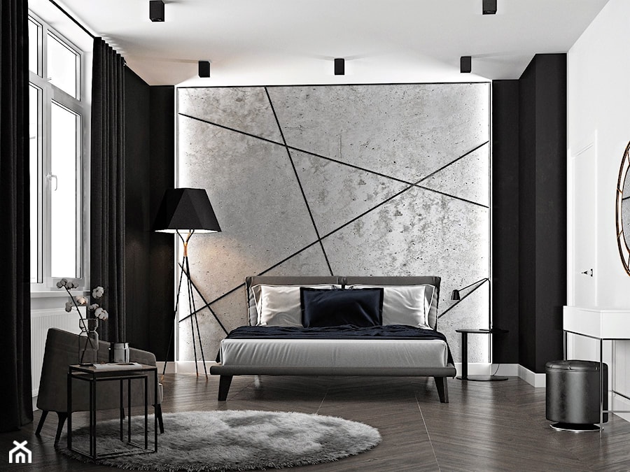 Ukraina / Kijów - projekt 2-poziomowego loftu - Średnia biała czarna szara sypialnia, styl nowoczesny - zdjęcie od ABD Projects