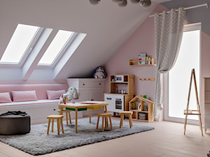 Okolice Elbląga - projekt części domu jednorodzinnego - Duży biały różowy szary pokój dziecka dla dziecka dla dziewczynki, styl tradycyjny - zdjęcie od ABD Projects