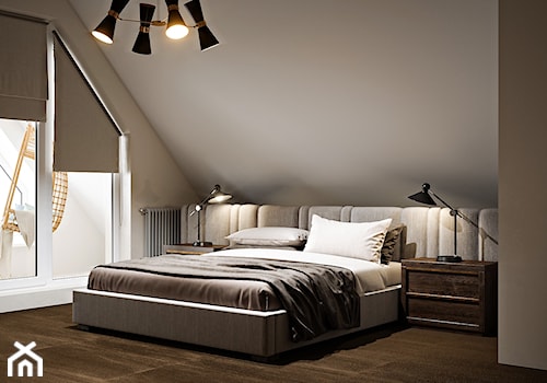 Elbląg - 2-poziomowe mieszkanie w stylu minimalistycznym - Średnia szara sypialnia na poddaszu, styl minimalistyczny - zdjęcie od ABD Projects