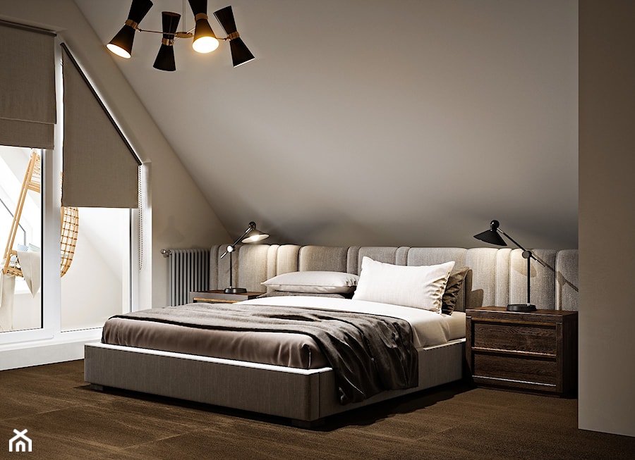 Elbląg - 2-poziomowe mieszkanie w stylu minimalistycznym - Średnia szara sypialnia na poddaszu, styl minimalistyczny - zdjęcie od ABD Projects