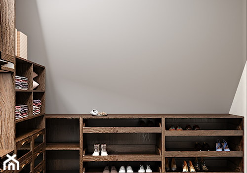 Elbląg - 2-poziomowe mieszkanie w stylu minimalistycznym - Mała garderoba na poddaszu, styl nowoczesny - zdjęcie od ABD Projects