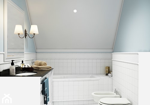 Sztum - projekt domu jednorodzinnego w stylu klasycznym - Średnia na poddaszu bez okna z lustrem z punktowym oświetleniem łazienka, styl tradycyjny - zdjęcie od ABD Projects