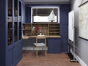 Sztum - projekt domu jednorodzinnego w stylu klasycznym - Małe w osobnym pomieszczeniu z zabudowanym biurkiem szare biuro, styl tradycyjny - zdjęcie od ABD Projects