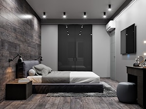 Ukraina / Biała Cerkiew - 2-poziomowe mieszkanie w stylu minimalistycznym - Duża szara sypialnia, ... - zdjęcie od ABD Projects
